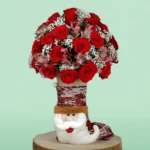 Bunch of Red Rose & Alstroemeria in Santa Claus Socks