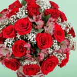 Bunch of Red Rose & Alstroemeria in Santa Claus Socks - Image 2