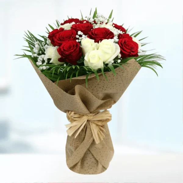 Premium Red & White Rose Jute Bouquet