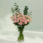 20 Pink Roses with Eucalyptus Vase