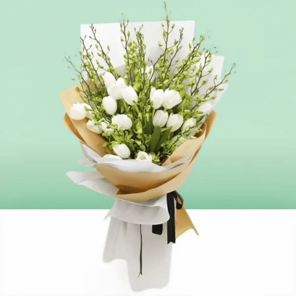 White Orchid and Tulip Bouquet