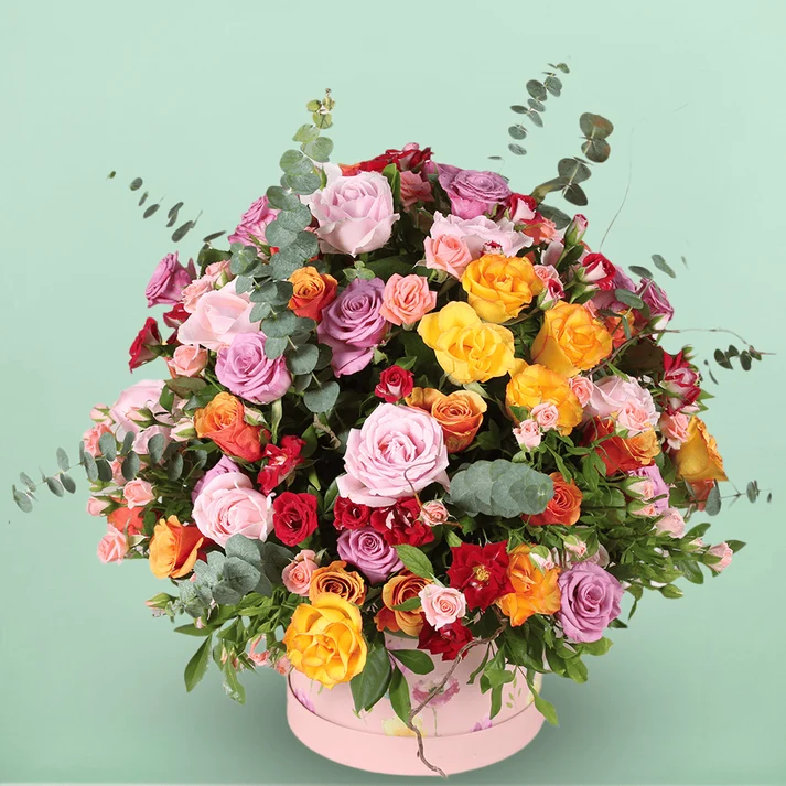 Rainbow-Romance-2 Luxury Mixed Roses Box - Image 1