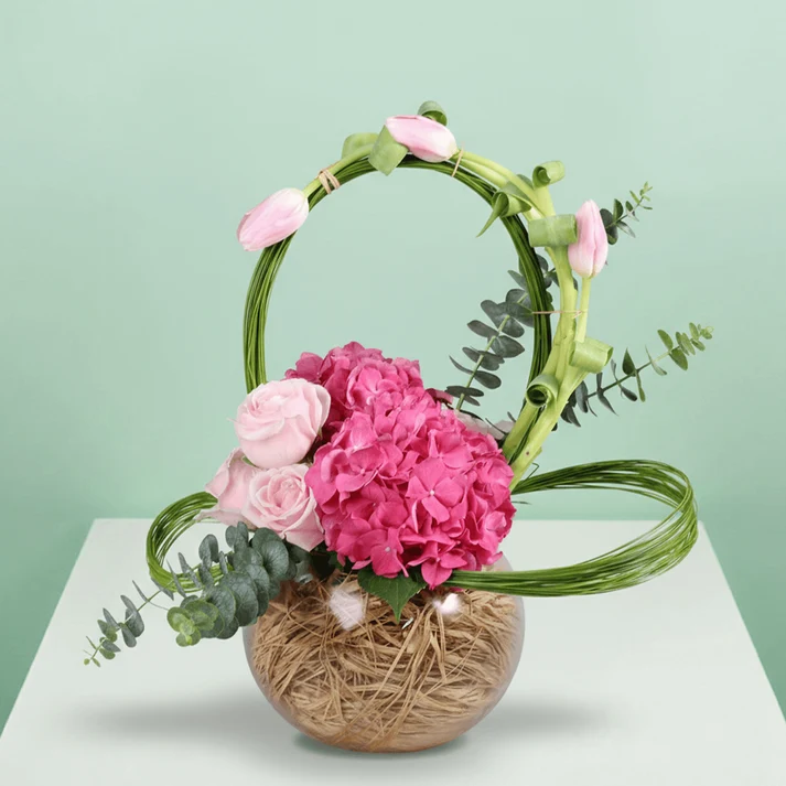 The-Nature-in-a-Bowl-2 Tulip Hydrangea Fishbowl Vase - Image 1