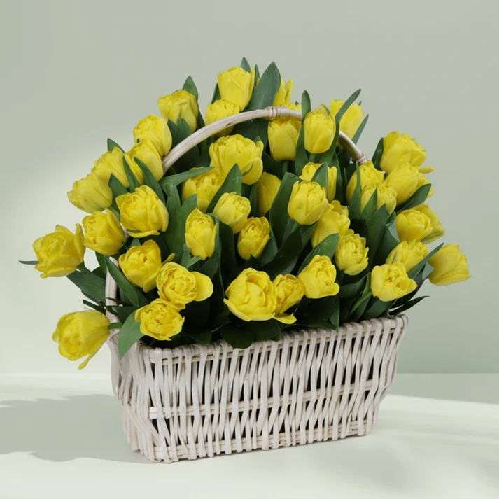 Tulips-basket-Arrangement-1 Yellow Tulips Basket - Image 1