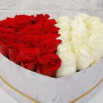 Half Red and White Roses In Marbled Box - Image 2