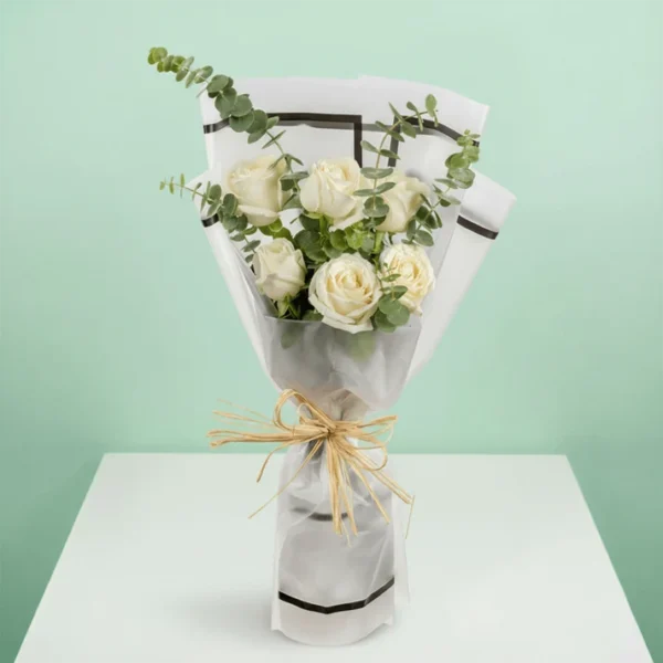Whisper of White - 6 white rose bouquet
