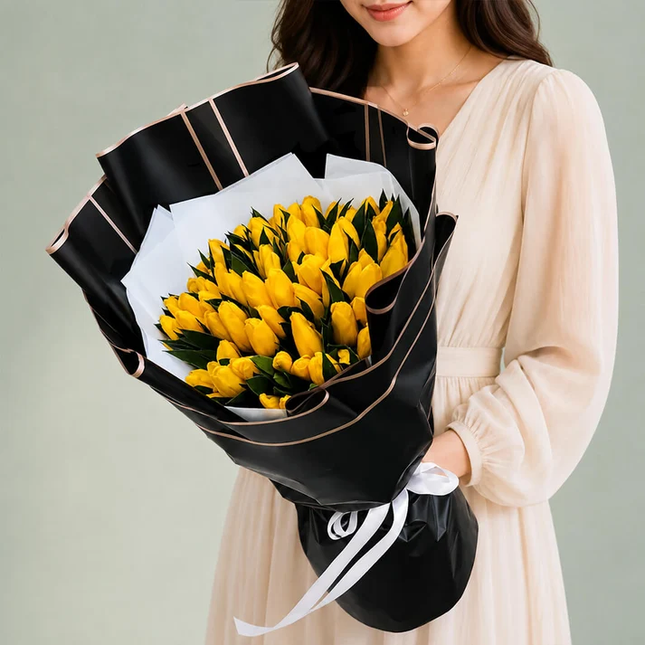YellowTulipsHandBouquet_3 Yellow Tulips Hand Bouquet - Image 1