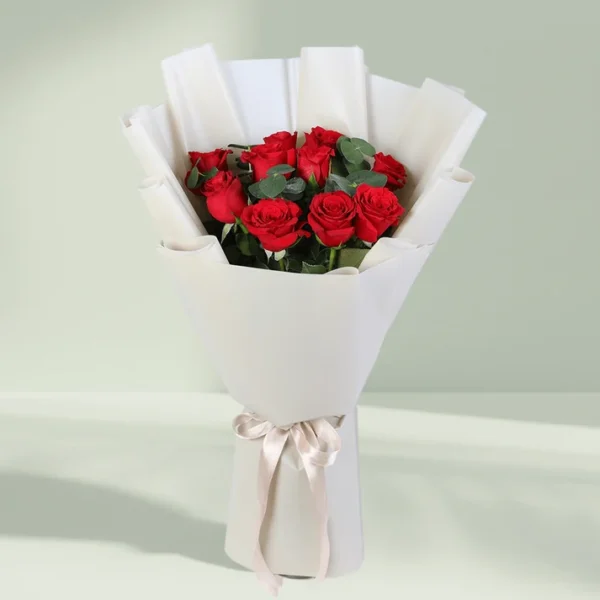 Red Roses Bouquet in White Wrap
