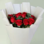 Red Roses Bouquet in White Wrap - Image 2