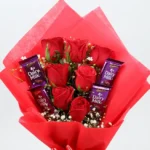 Red Roses Bouquet With Jade Plant & Chocolates - Image 2