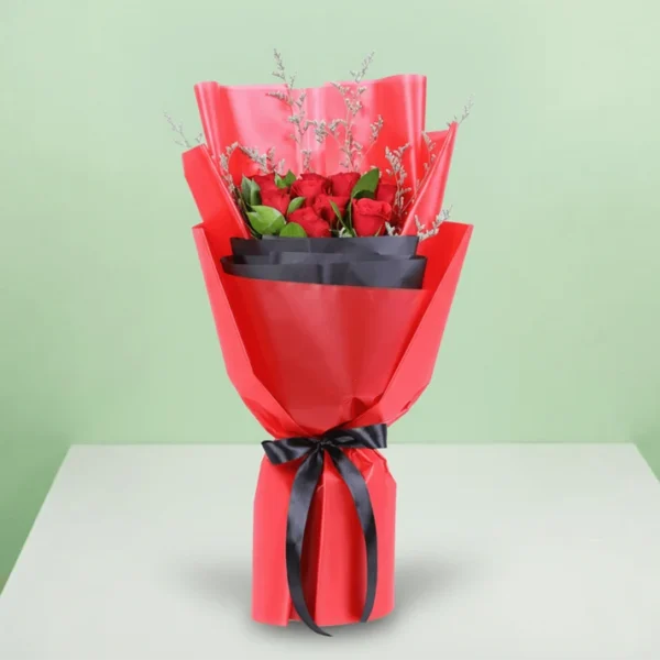 Red Roses in Red & Black Wrap