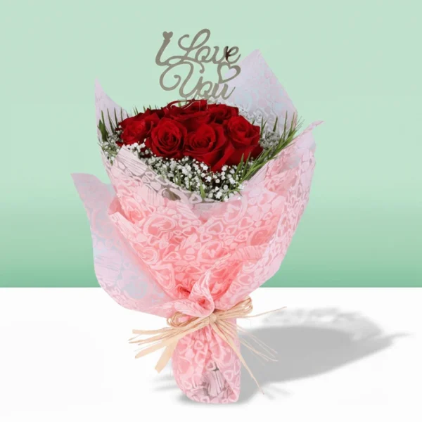 10 Red Rose Gypso Bouquet